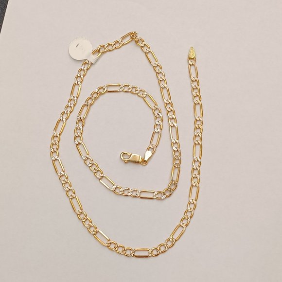 14kt Real Gold Figaro Diamond Cut Chain 20 inches